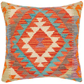 handmade Traditional Pillow Rust Blue Hand-Woven SQUARE 100% WOOL Hand woven turkish pillow2' x 2'